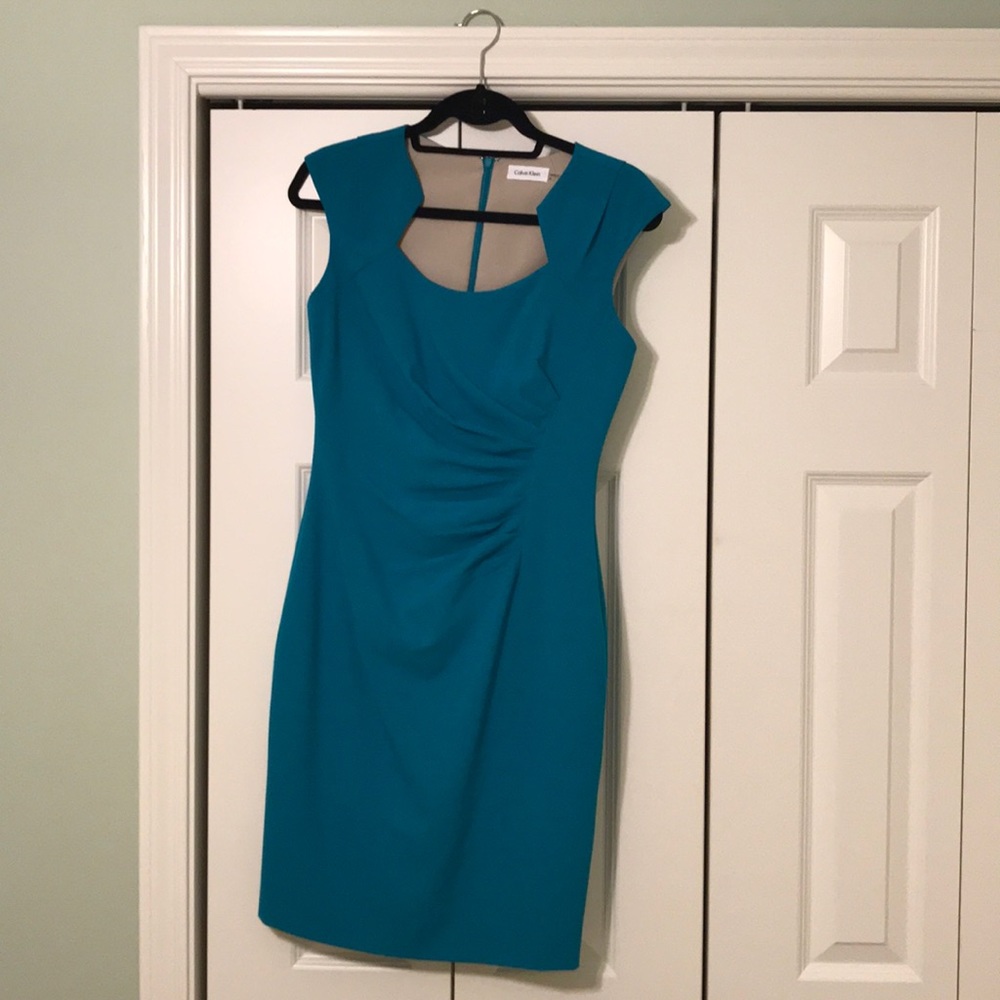 EUC Calvin Klein Teal Sheath Dress - Size 4